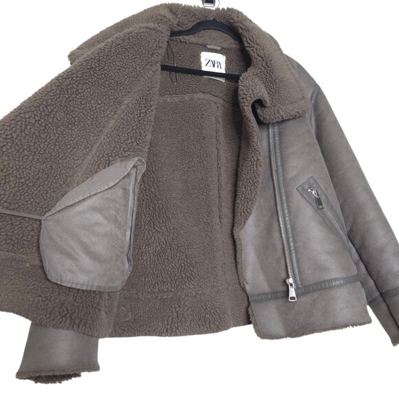 ZARA Double Faced Sherpa Grey Oversized Biker Jacket Size M - Picture 8 of 13